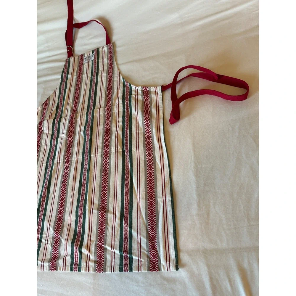 Williams Sonoma Red‎ Green Striped Cotton Kitchen Apron Holiday Christmas 27x36